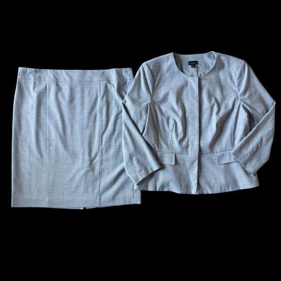 Ann Taylor 2 piece Blazer Skirt suit Women's 14 16 Gray Professional academia - Picture 1 of 10